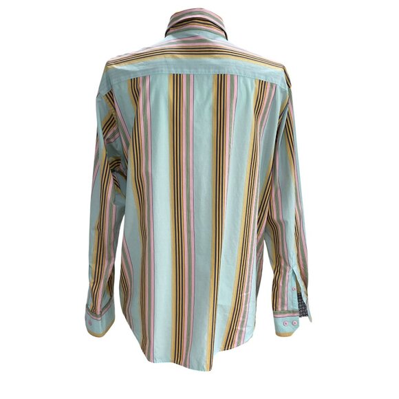 Bugatchi Uomo Striped Shirt Preowned Cotton Pastel Smart Casual Artsy Unique - Picture 7 of 13